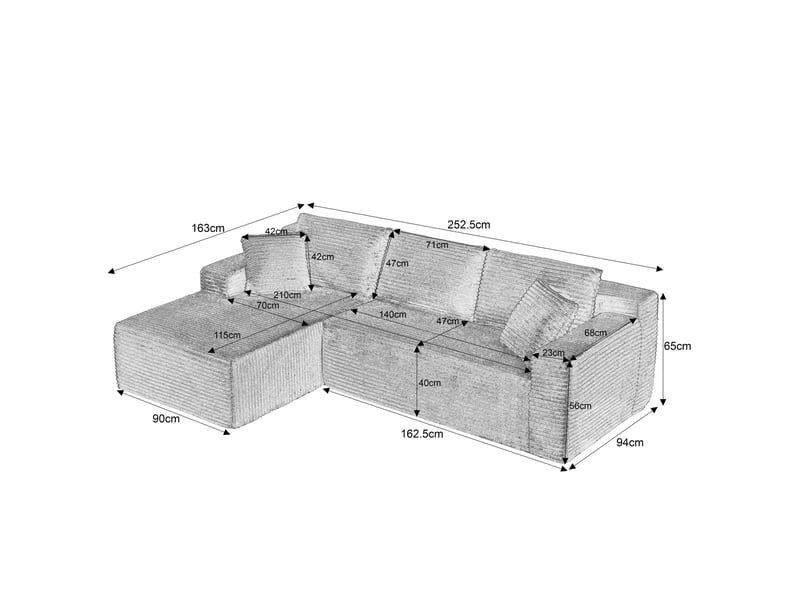 Canapé d'angle modulable 4 places avec chaise longue surdimensionnée et coussins amovibles en tissu blanc - Conforama C