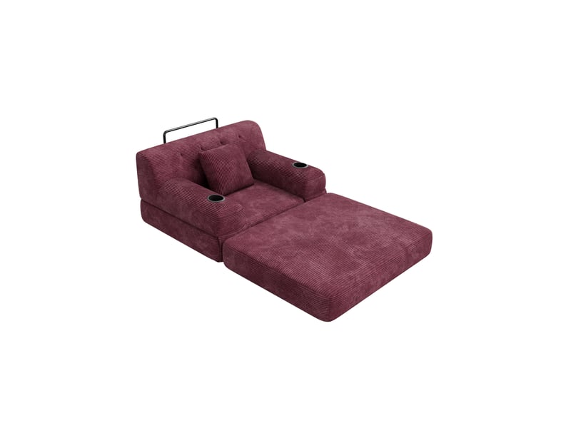  Canapé convertible 1 place 107x80x81 cm – rouge – dossier haut, 4 poches, 2 porte-gobelets, sans montage  - Conforama D