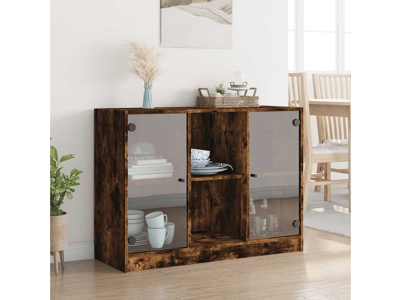  Buffet - bahut - meuble de rangement chêne fumé 102x37x75,5 cm bois d'ingénierie  - Conforama C
