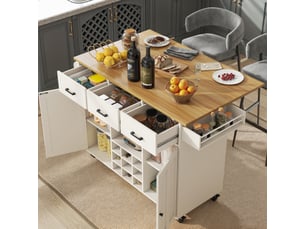 Desserte de cuisine 104x39,5x91,5 cm avec plateau rabattable, porte-serviettes et range-épices mdf blanc