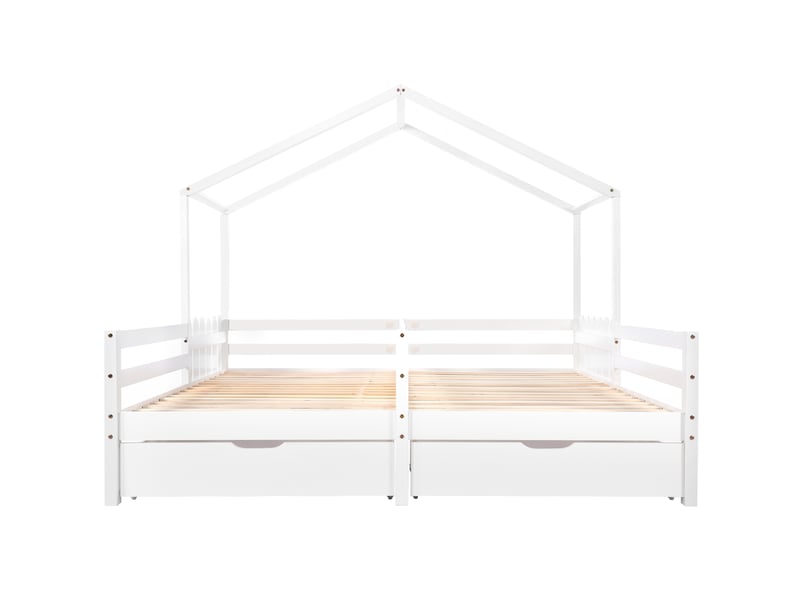 Lit cabane blanc 200x90 cm avec rangement et sommier à lattes - Conforama A