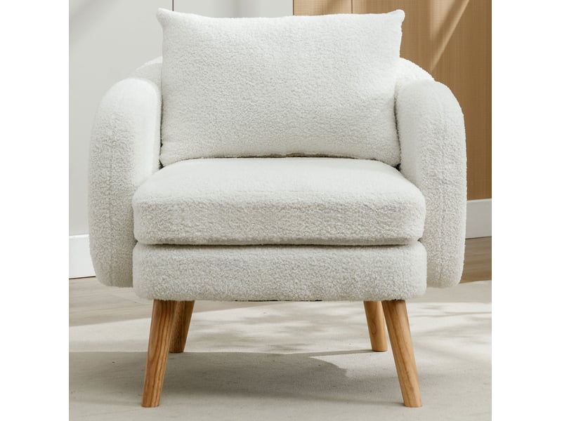  Fauteuil tcqpz 1 place en tissu teddy blanc avec coussin, assise rembourrée 71 x 72 x 71 cm  - Conforama D