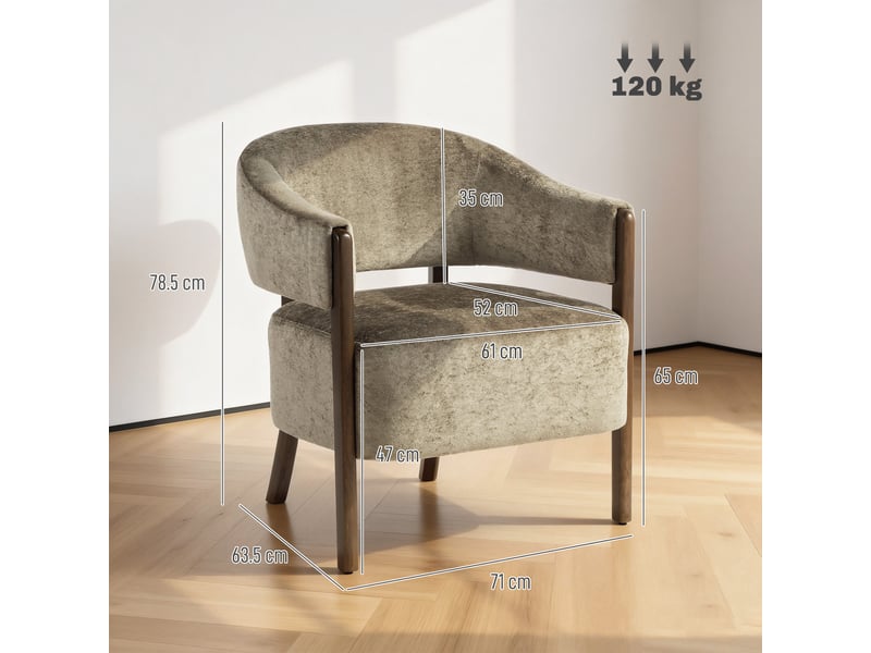  Fauteuil lounge rembourré en chenille, assise large, marron clair  - Conforama E