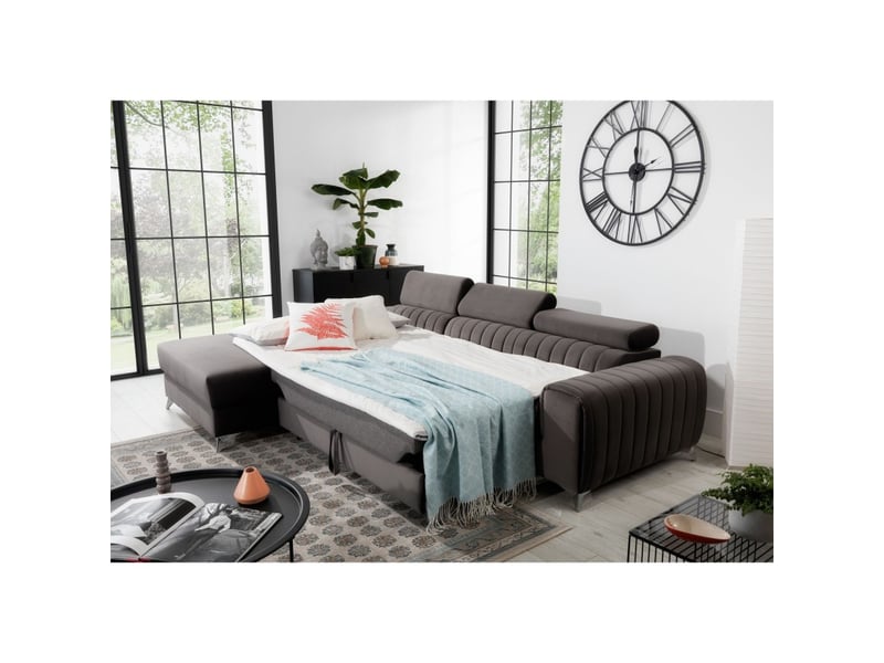 Canapé d'angle gauche gris - marron convertible 3 places jayson et têtières réglables - Conforama B