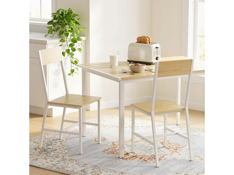 Ensemble de 2 chaises de salle à mangercuisine avec dossier incliné et structure en métal naturel  - Conforama D