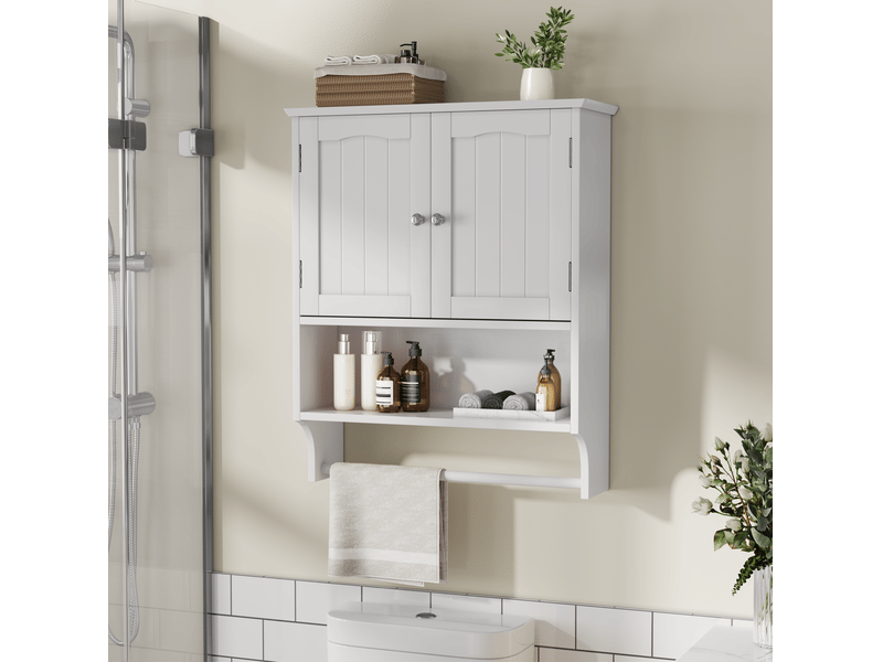 Armoire de salle de bain murale avec porte, étagères réglables, niche ouverte et porte-serviettes, 56,8 × 19 × 70 cm - Conforama B
