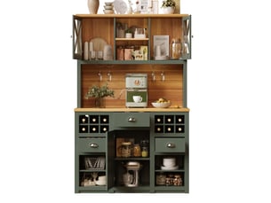 Meuble cuisine haut 120x45x188 cm, avec led, buffet, armoire de cuisine, charge, tablettes réglables, mdf, vert antique