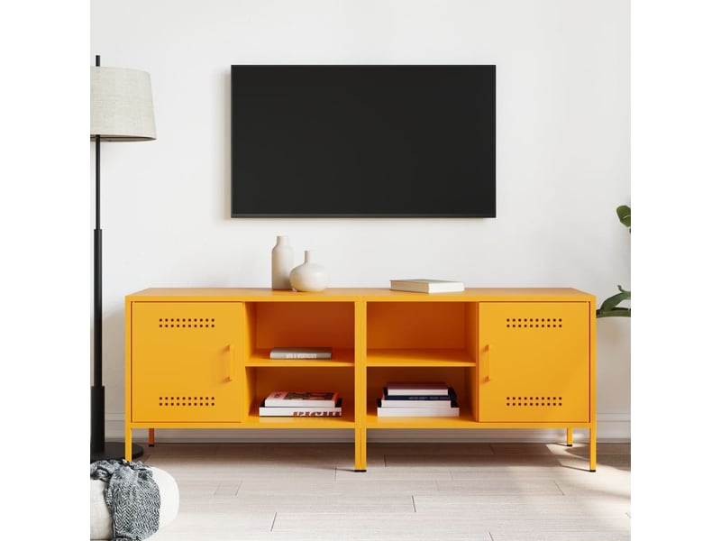  Lot de 2 meuble tv bas salon jaune moutarde 68x39x50,5 cm acier shl2464  - Conforama C