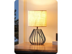 Lampe de chevet industrielle t165 avec abat-jour lin beige et base métal noire 2700k e14