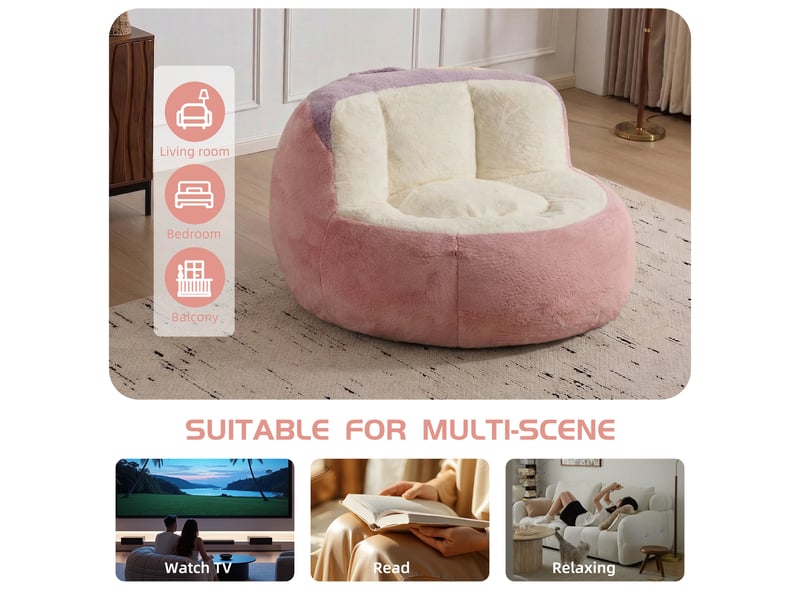  Pouf géant en fausse fourrure multicolore rose, blanc et violet T6011P533525 - Conforama E