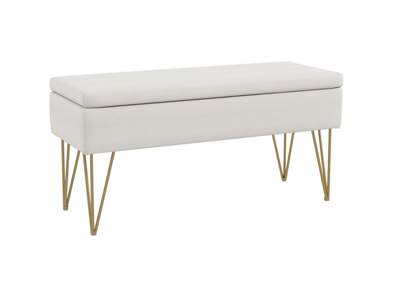  Banc de rangement tcqpz rembourré 100 x 40 x 49 cm en polyester aspect lin crème  - Conforama A