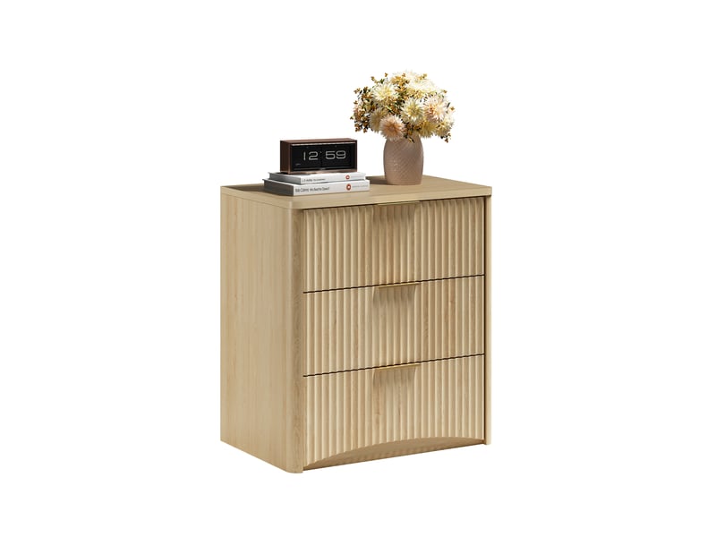  Table de chevet tcqpz 3 tiroirs 58 x 38 x 64 cm mdf chêne poignées en métal doré  - Conforama A