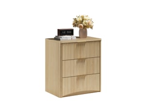 Table de chevet tcqpz 3 tiroirs 58 x 38 x 64 cm mdf chêne poignées en métal doré