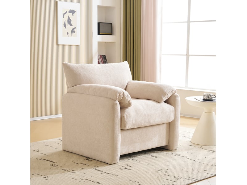  Fauteuil 1 place en chenille beige 96 x 82 x 84 cm evryae  - Conforama D