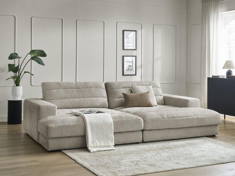  Bobochic canapé droit fixe 4 places sierra assise profonde tissu texturé taupe SIERRA - Conforama B