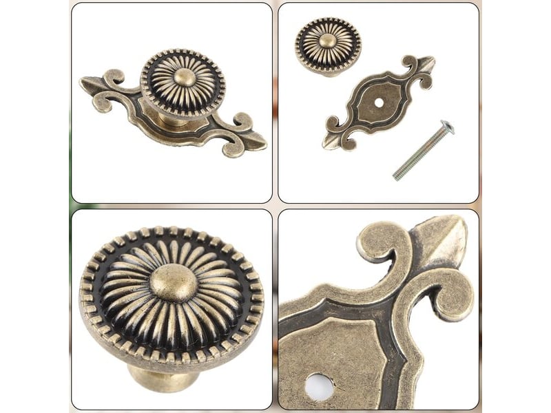  Paquet de 3 tirettes métalliques en bronze ancien, poignées vintage pour meubles, armoires et tiroirs avec vis  - Conforama A