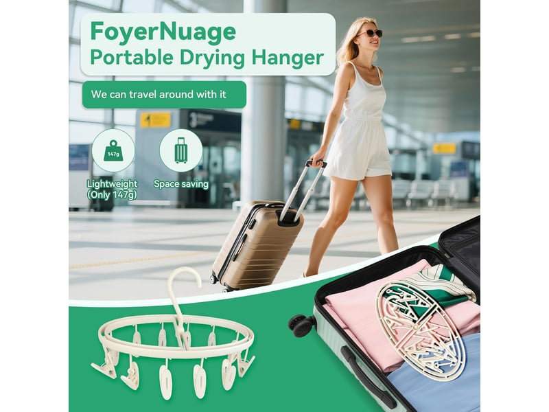 Crochets muraux séchoir à linge pliable de qualité supérieure avec 12 clips, ultra léger et pliable - parfait pour déplacement, voyage, camping, blanc - Conforama E