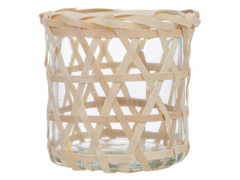  Bougeoir en verre doublé de fibres naturelles brunes, d8 x h cm  - Conforama B