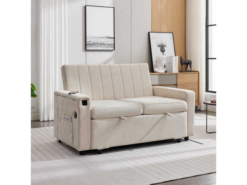  Canapé convertible 2 places 140x84.5x84 cm - canapé-lit extensible - usb et type-c - chenille - gris CozyNest - Conforama D