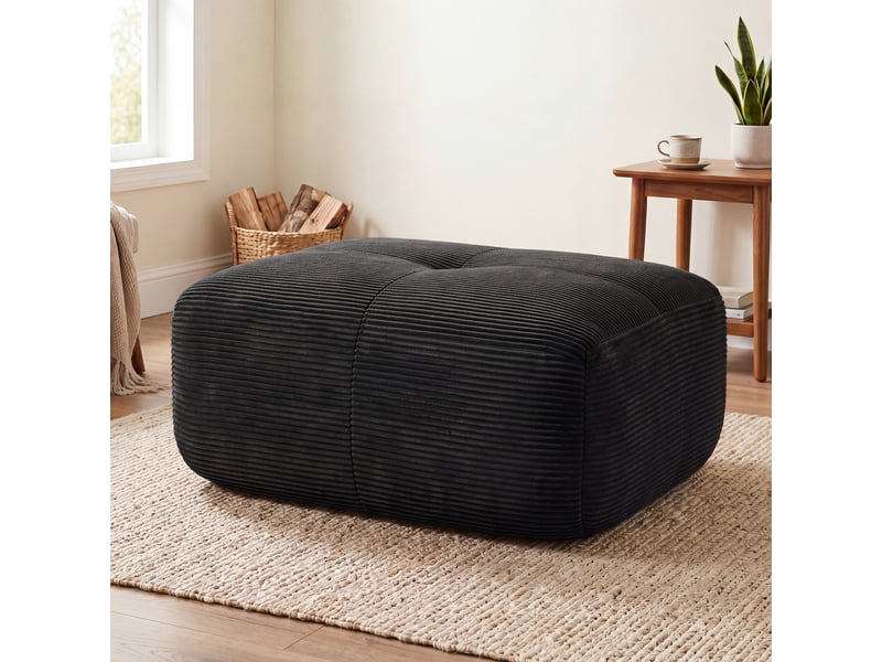  Pouf modulable en velours côtelé noir, 92,5 x 75 x 40 cm, sans armature rigide, garnissage en mousse 32d, sans montage, repose-pieds pour le salon CARDUME ESTIVAL - Conforama B