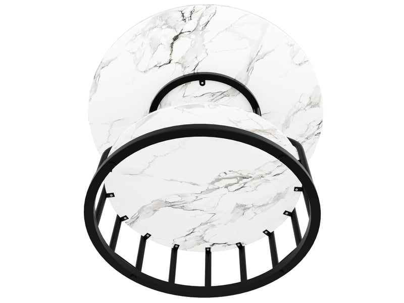  Table à manger ronde, plateau mdf finition marbre, capacité 4 personnes, pour cuisine et salon, 80 x 80 x 76 cm – noir et blanc  - Conforama D