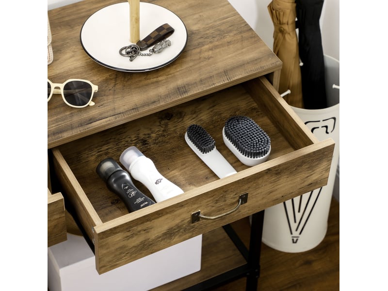  Table console industrielle 100x35x76,5 cm – marron et noir – 2 tiroirs et étagère basse  - Conforama D