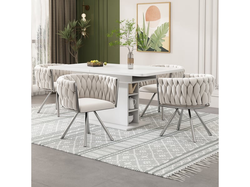  Lot de 4 chaises de salle à manger pivotantes,velours,beige et argenté  - Conforama B