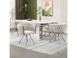 Lot de 4 chaises de salle à manger pivotantes,velours,beige et argenté