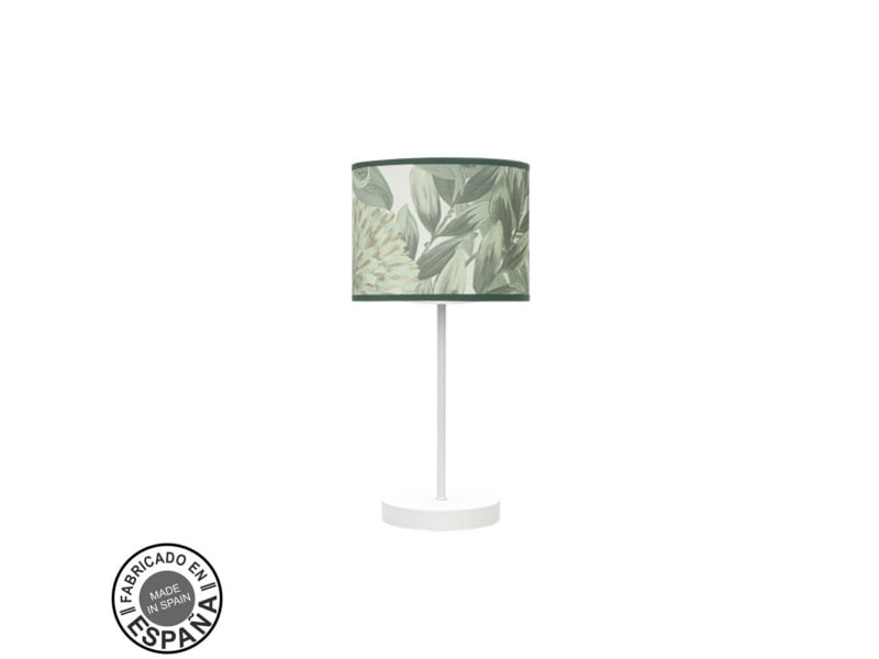  Fabrilamp moda lampe à poser blanc vert, abat-jour textile motif feuillage, 1 x e14, 42 cm 212470011 - Conforama A