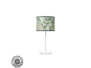 Fabrilamp moda lampe à poser blanc vert, abat-jour textile motif feuillage, 1 x e14, 42 cm