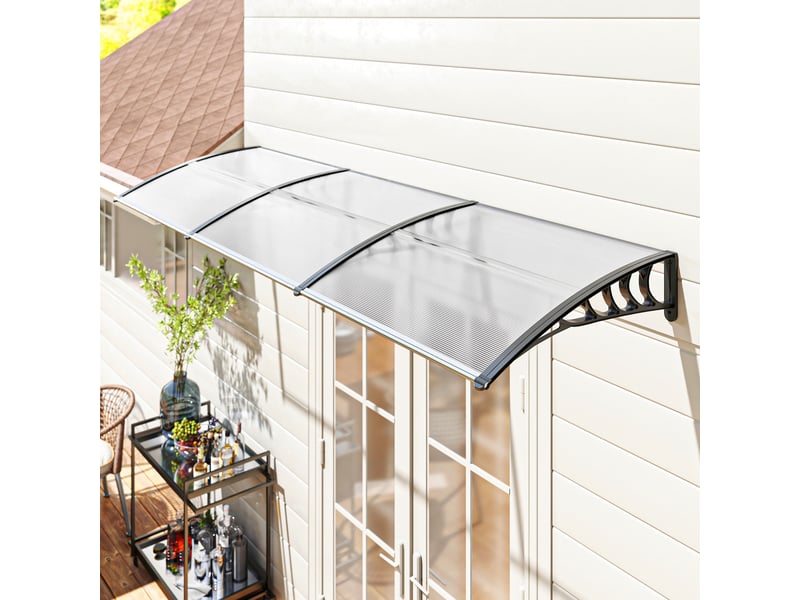  Auvent de protection contre le soleil et la pluie, avec fixation murale, 295 x 90 cm, blanc  - Conforama C