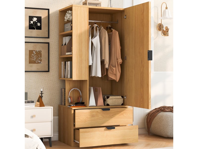  Armoire penderie 70x50x170 cm - grand rangement - avec tiroirs - bois - pour chambre - garde-robe - mobilier fonctionnel - bois naturel CozyNest - Conforama C
