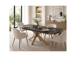 Table extensible 180 à 260 cm céramique gris anthracite pied croisé bois clair - utah 12