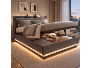 Lit coffre 140x190 cm <strong>NAHILIMI</strong> <strong></strong> coloris gris