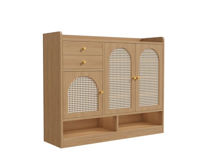  Meuble à chaussures tcqpz 120 x 35 x 100 cm 3 portes en rotin 2 tiroirs led naturel  - Conforama A