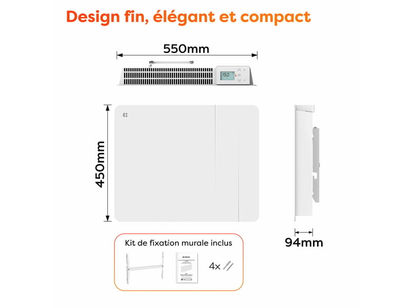  Radiateur électrique 1000w wifi connecté programmable pid fil pilote ip24 salle de bain CBHTD10A-W - Conforama C