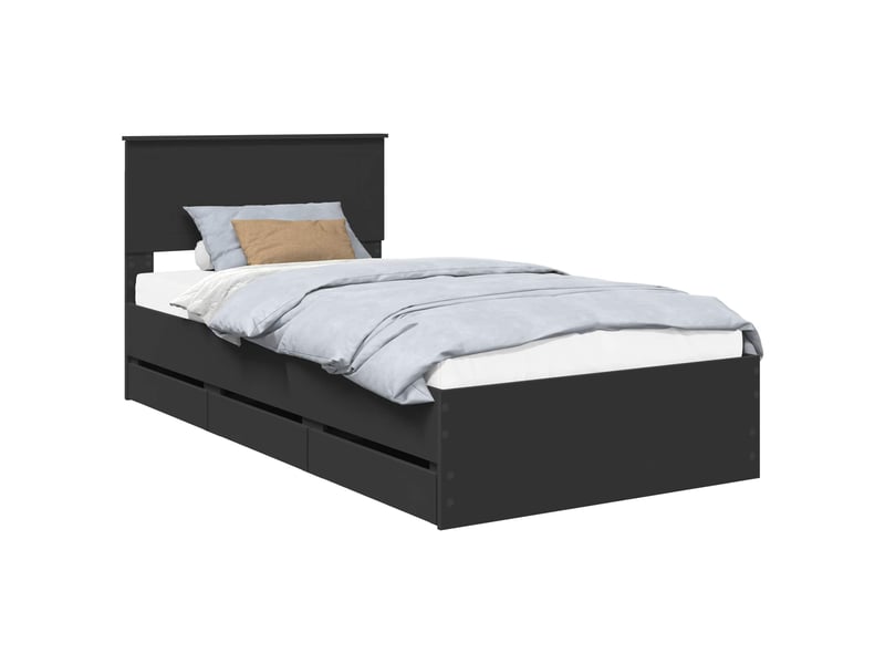 Lit simple- lit adulte - cadre de lit avec tiroir noir 100 x 200 cm bois ingénierie - Conforama A