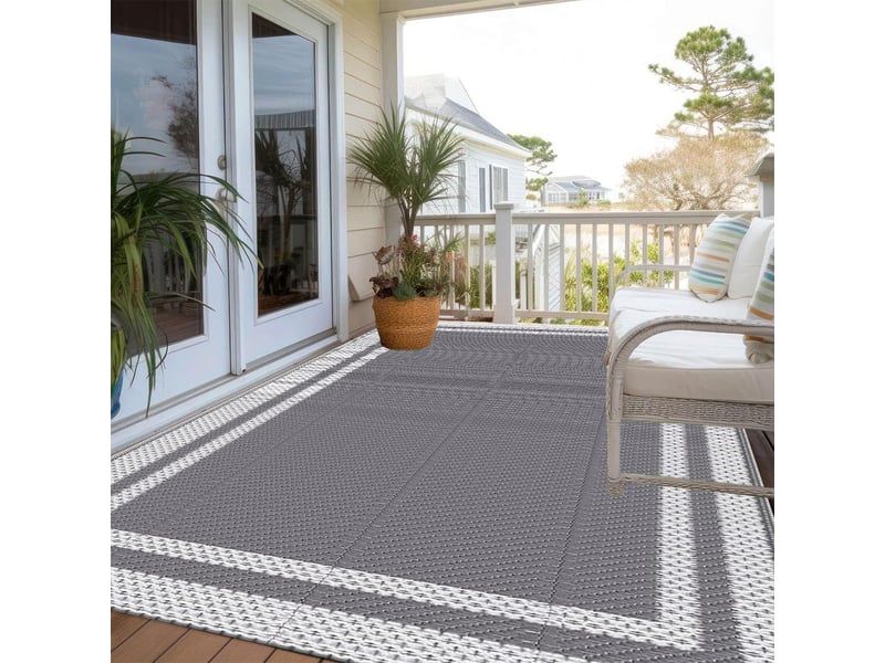  Tapis d'extérieur grand format, tapis réversible en plastique imperméable, adapté aux camping-cars, balcons, jardins, plages et campings,122x183cm  - Conforama A