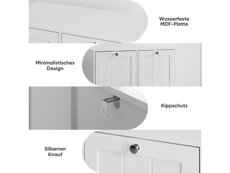 Meuble avec panier à linge 66x33x68 cm, armoire de stockage compacte avec compartiments séparés et poignées intégrées - Conforama D