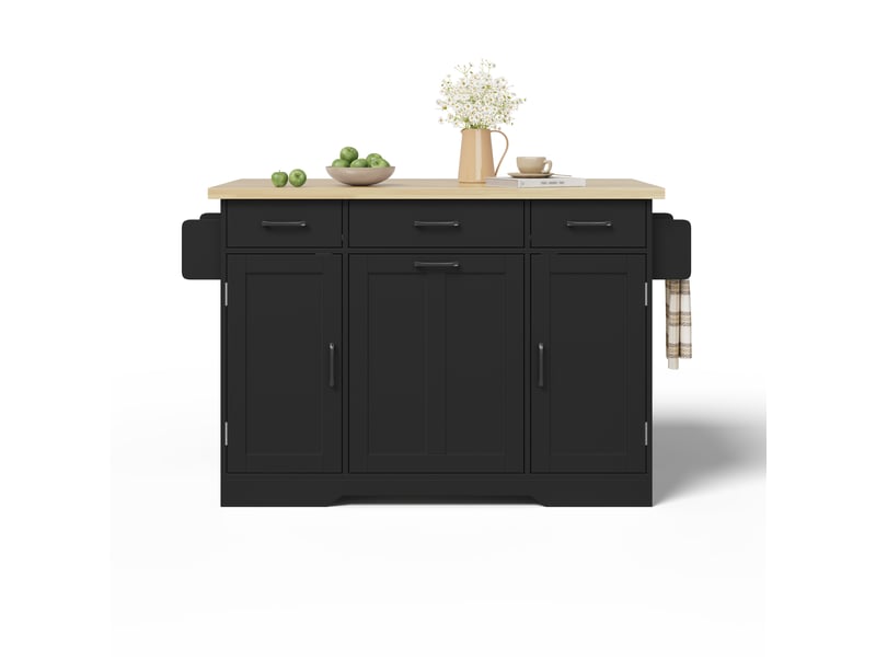  Îlot de cuisine mobile avec plan de travail pliable mdf noir 120 x 45(70) x 87 cm  - Conforama A
