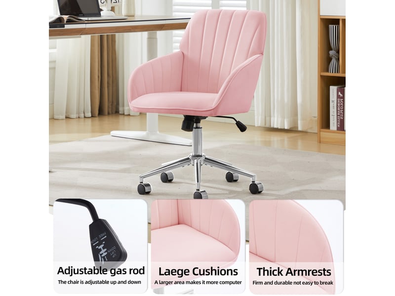  Fauteuil de bureau réglable rose en velours, rotation 360° et assise épaisse pour travailler confortablement  - Conforama E