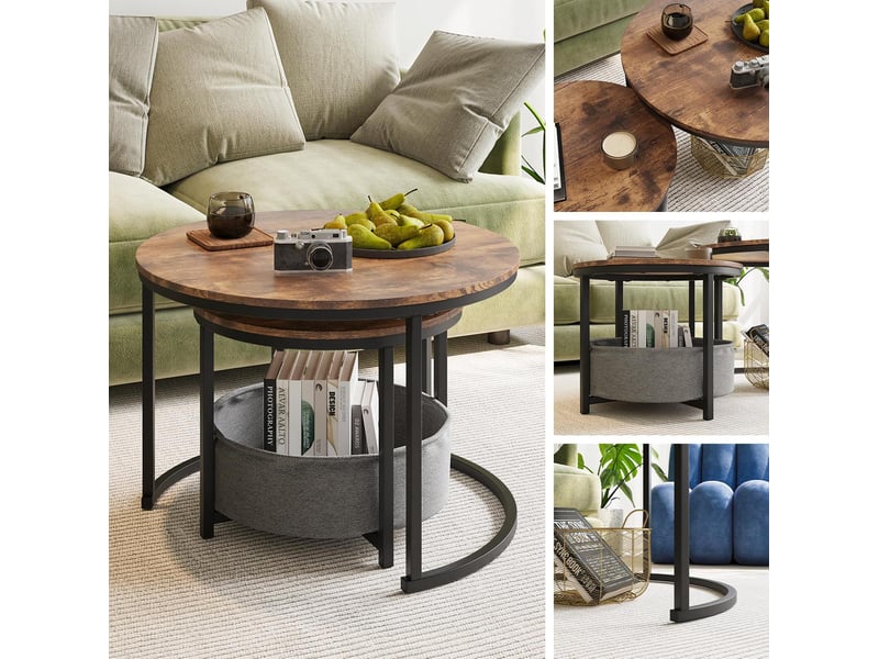  Table basse ronde lot de 2 70x48 cm et 50x40,2 cm, brun antique, métal, design industriel  - Conforama D