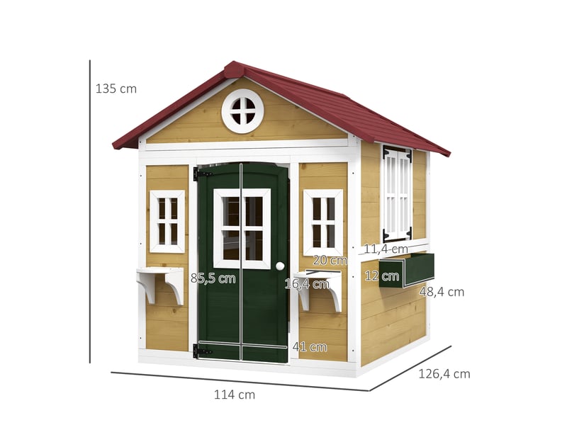  Cabane enfant extérieur maison enfant extérieure avec porte fenêtres et jardinières beige 114 x 126,4 x 135 cm  - Conforama C