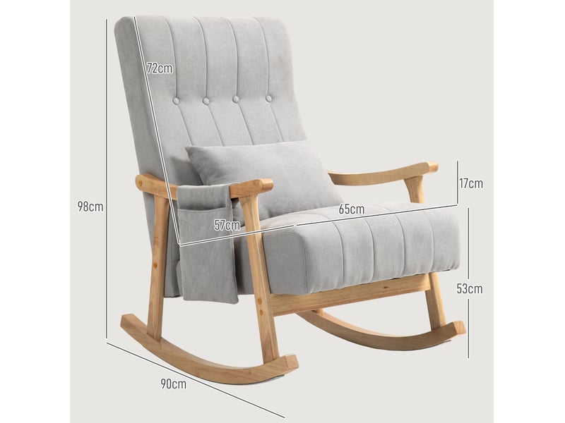  Fauteuil à bascule avec coussin lombaire, poche latérale et cadre en bois, en polyester gris  - Conforama C