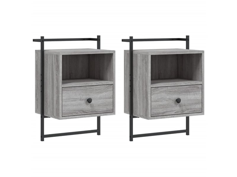  Lot de 2 table de chevet - cabinet de chevet - table de nuit murale sonoma gris 40x30x61 cm  - Conforama A
