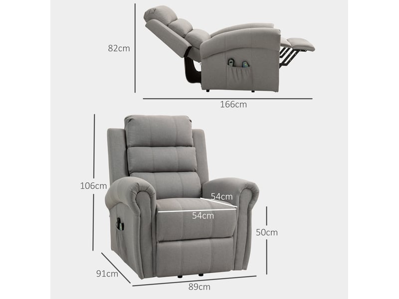  Fauteuil massant électrique avec aide au relevage, fonction relax et chauffage, en tissu gris clair 91 × 89 × 106 cm  - Conforama E