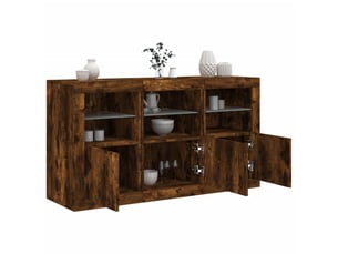 Buffet - bahut - meuble de rangement avec lumières led chêne fumé 123x37x67 cm