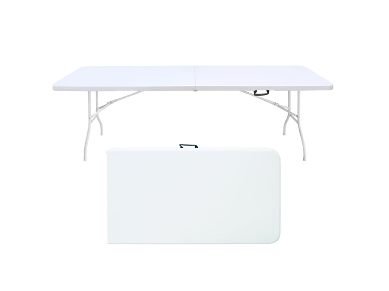 Table de jardin pliante 244 x 76 x 73,6 cm blanche, plastique haute densité et acier, avec poignée - Conforama A