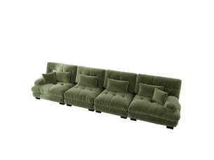 Canapé modulable droit 4 places, chenille vert, assise profonde
