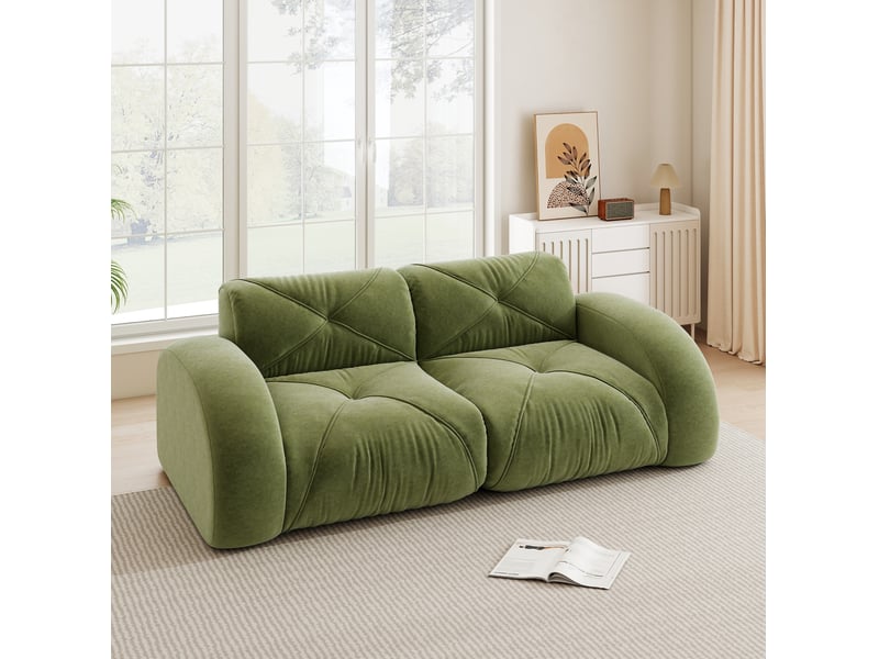 Canapé modulable 2 places sans cadre en chenille vert 204x95x76 cm - Conforama B
